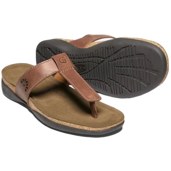 Keen Kaci Anna Brown Leather Cushioned Insole T Strap Sandals - Picture 1 of 10